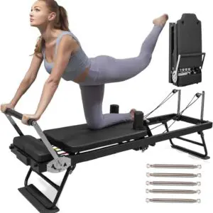 ZLZNX Pilates Reformer Machine de Reformage de Pilates Pliable Pilates Reformer avec Ressorts pour L'entraînement à Domicile,Noir