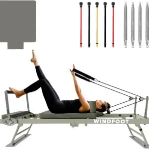 WINDFOOT Machine d'entraînement pliable pour la maison et la salle de sport, machine d'exercice de pilates avec planche à sauter et 5 cordons de couleur, capacité de poids jusqu'à 136 kg